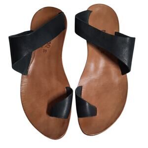CYDWOQ Hillary Sandals Size 38 US 8 Black Leather Toe Handmade in USA